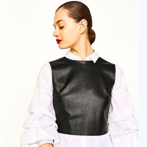 ZARA BLACK FAUX LEATHER TIE BACK TOP